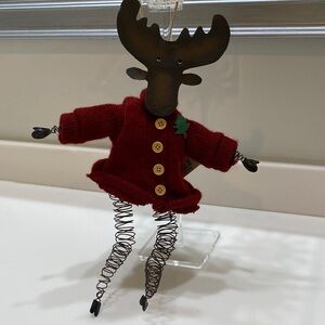 NWT Festive Winter 14 inch Moose Figurine w/ Red Wool Sweater & Metal Wire Body
